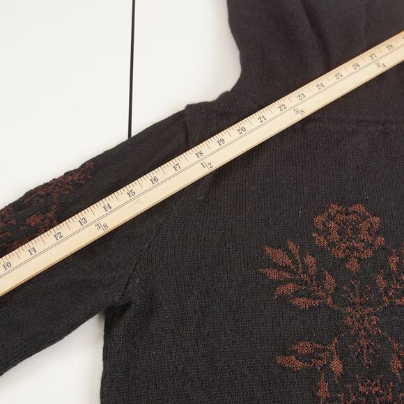 Peruvian Connection Black Floral Knit Alpaca Blend Pullover Turtleneck Sweater M - Picture 6 of 9
